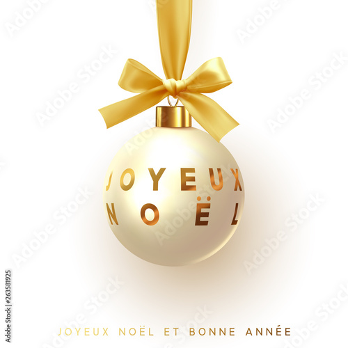 French text Joyeux Noel. Merry Christmas and Happy New Year.