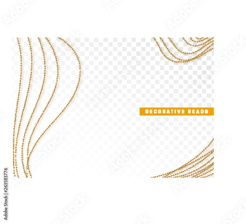 String beads realistic isolated. Decorative design element golden bead