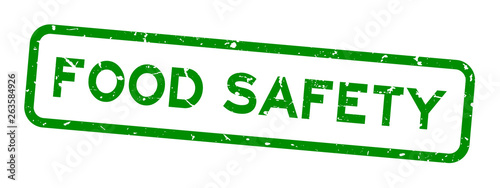 Grunge green food safety word square rubber seal stamp on white background