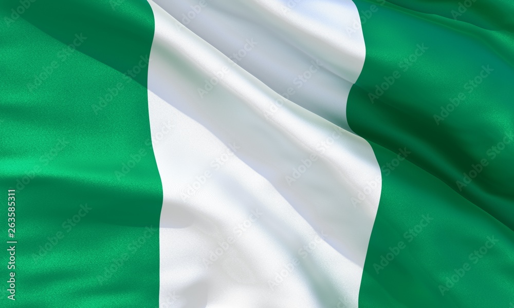 Realistic silk material Nigeria waving flag, high quality detailed fabric texture. 3d illustration Realistic silk material Nigeria waving flag, high quality detailed fabric texture. 3d illustration