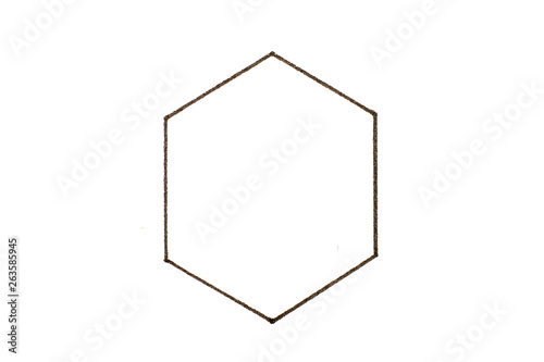 Black ink in hexagon shape on white paper background