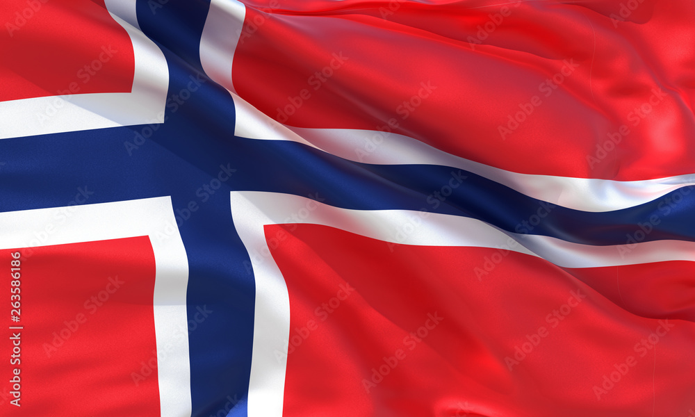 Obraz premium Realistic silk material Norway waving flag, high quality detailed fabric texture. 3d illustration