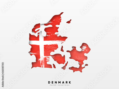 Denmark detailed map with flag of country