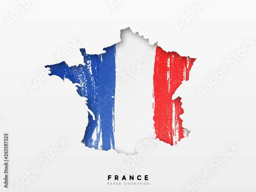 France detailed map with flag of country