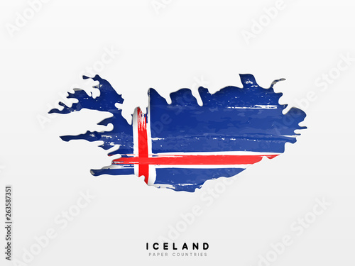 Iceland detailed map with flag of country. Painted in watercolor paint colors in the national flag