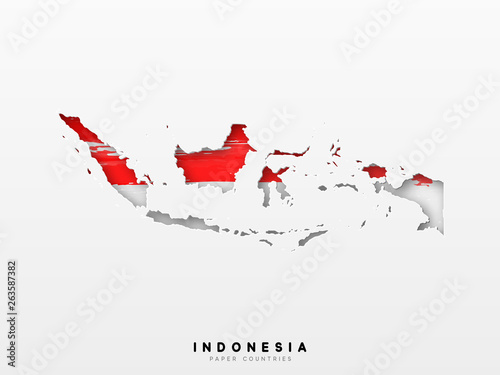 Indonesia detailed map with flag of country