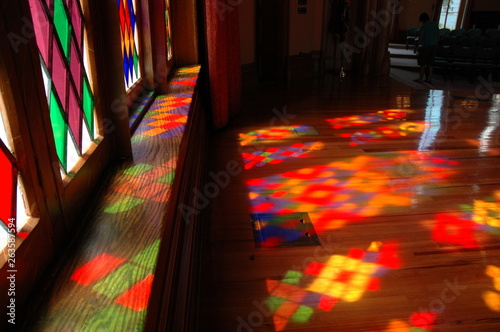 A stained glass window at the Old State Capitol, a historic government building, Baton Rouge, Louisiana, USA.