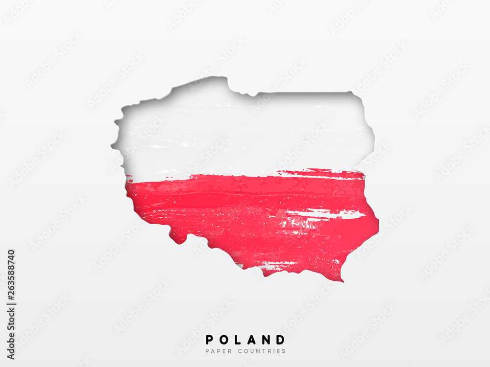 Polska szczegółowa mapa z flagą kraju. Malowany w kolorach akwareli w flagi narodowej <span>plik: #263588740 | autor: lauritta</span>