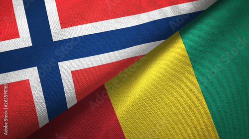 Norway and Guinea two flags textile cloth, fabric texture