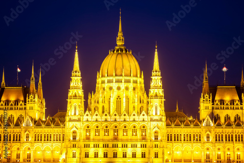 Budapest's iconic Parliament building illuminated at twilight © Andrew S.