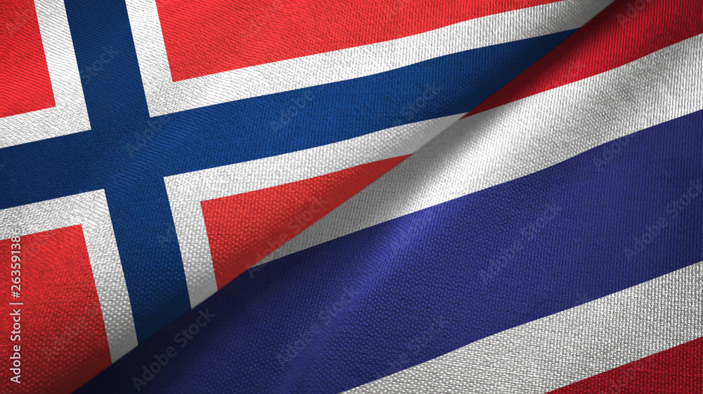 Norway and Thailand two flags textile cloth, fabric texture Norway and Thailand two flags textile cloth, fabric texture