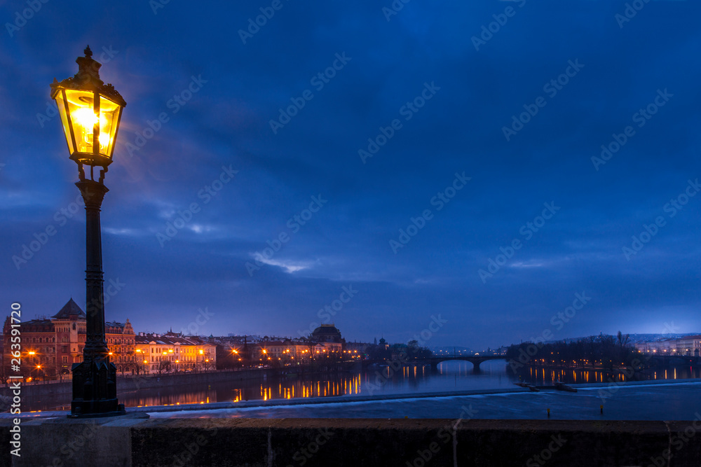 View at twilight from the Charles Bridge in Prague