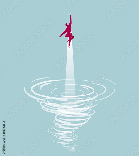 Businessman fled the tornado. Isolated on blue background.