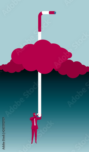 Businessman peeping using a periscope. Extends to the stratosphere.