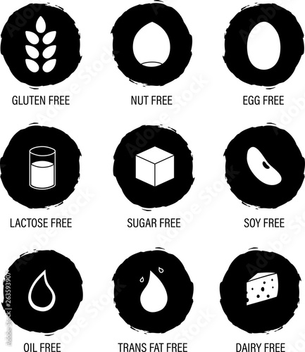 Set of 9 free-from allergens or food additives