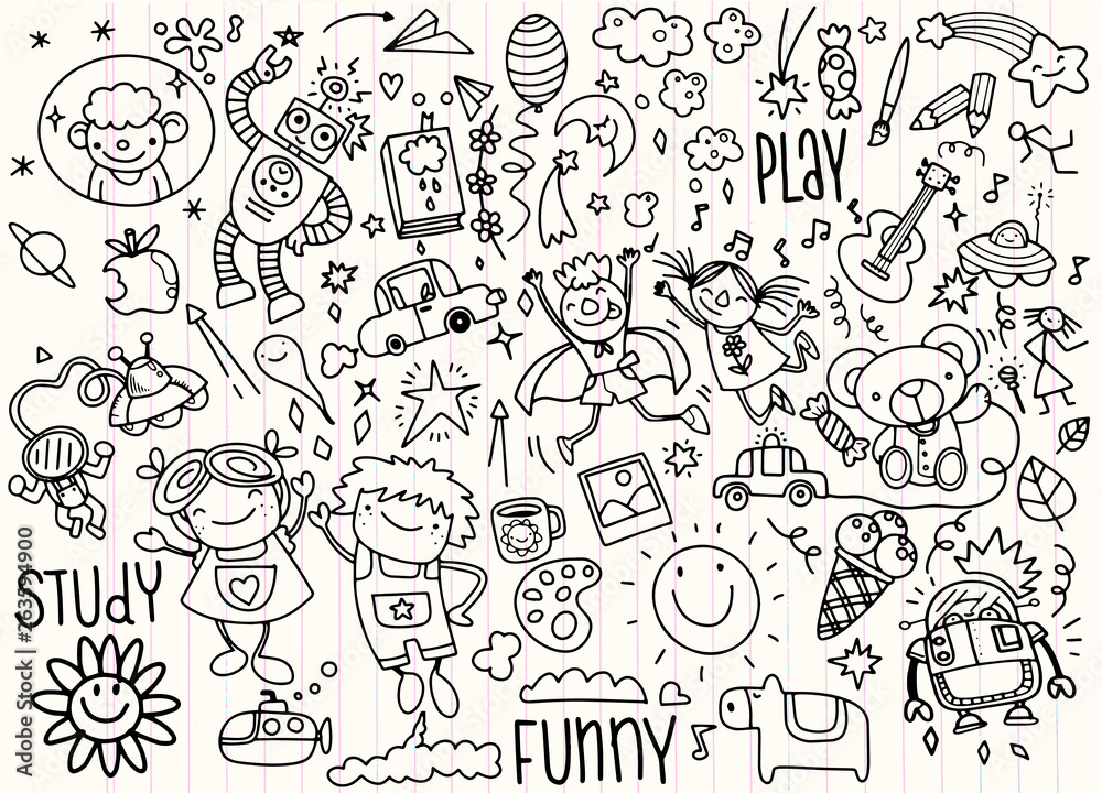 hand drawn kids doodle set,Doodle style,Vector Illustration Stock Vector |  Adobe Stock