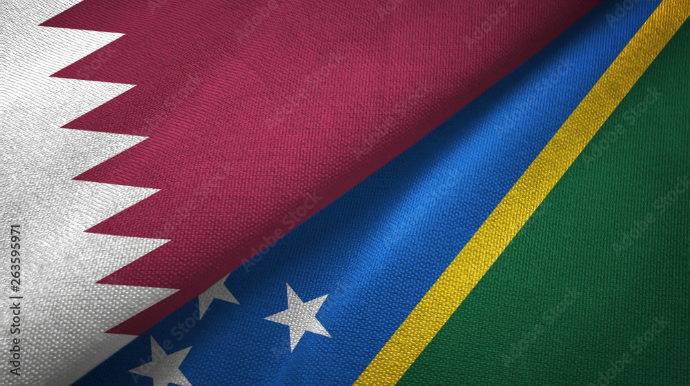 Qatar and Solomon Islands two flags textile cloth, fabric texture
