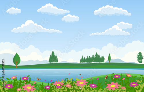 Summer Spring Green Valley Fresh Sky Outdoor Landscape Illustration