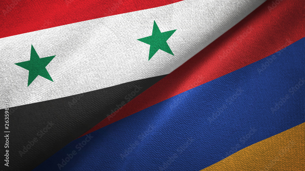 Syria and Armenia two flags textile cloth, fabric texture Syria and Armenia two flags textile cloth, fabric texture