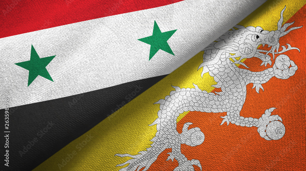 Syria and Bhutan two flags textile cloth, fabric texture Syria and Bhutan two flags textile cloth, fabric texture