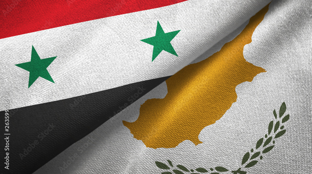 Syria and Cyprus two flags textile cloth, fabric texture Syria and Cyprus two flags textile cloth, fabric texture
