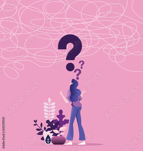 Confused business woman solving a problem