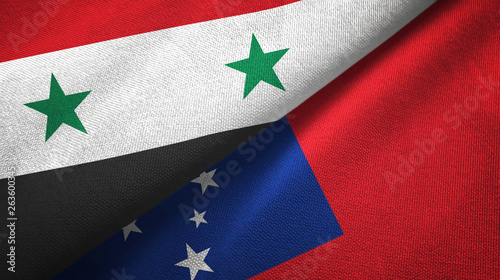 Syria and Samoa two flags textile cloth, fabric texture