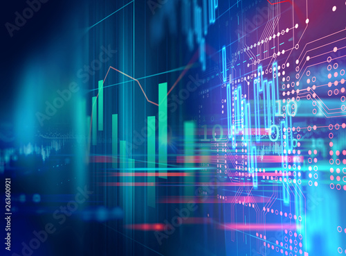 stock market investment graph with indicator and volume data.