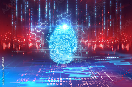 Fingerprint Scanning on blue technology  Illustration