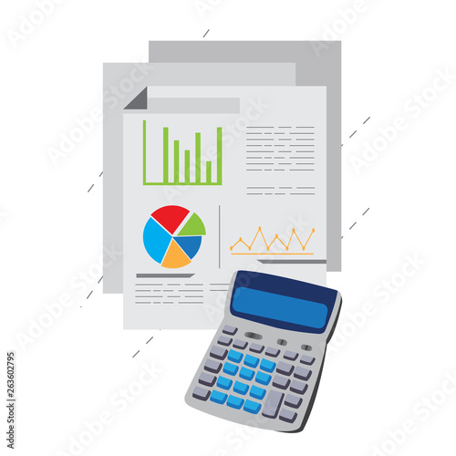 Business reports with a calculator. Vector illustration design