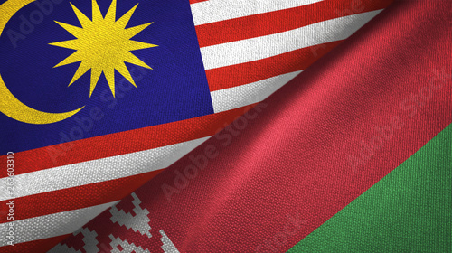 Malaysia and Belarus two flags textile cloth, fabric texture