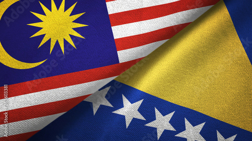 Malaysia and Bosnia and Herzegovina two flags textile cloth, fabric texture