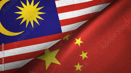 Photography Malaysia and China two flags textile cloth, fabric texture