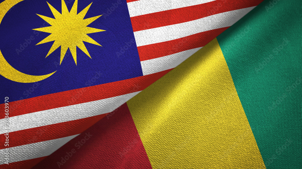 Fototapeta premium Malaysia and Guinea two flags textile cloth, fabric texture