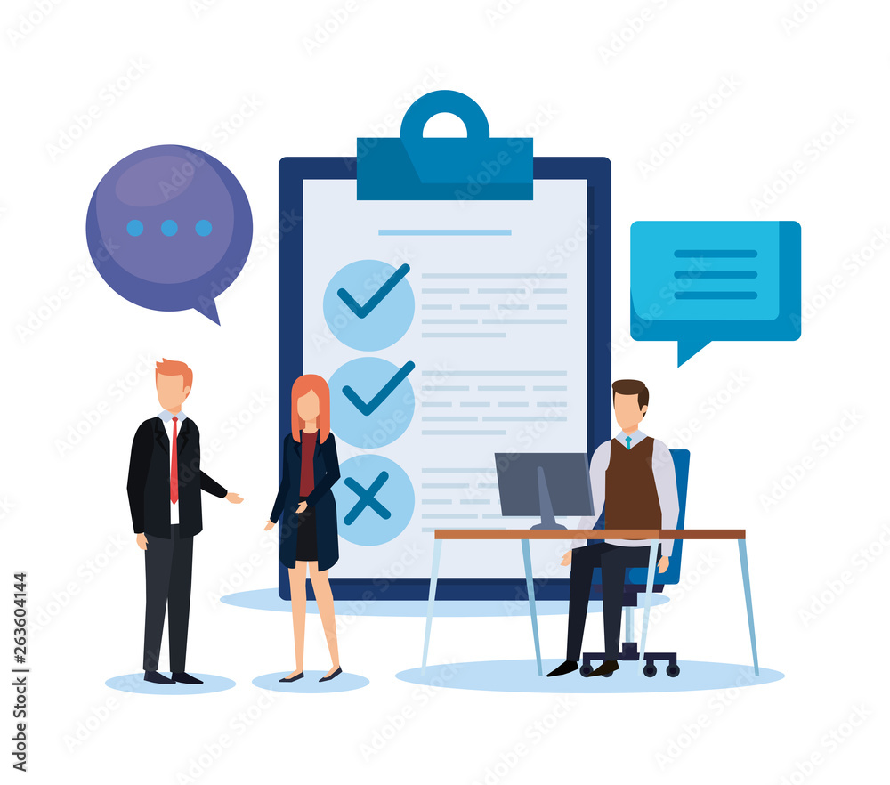 Fototapeta premium businesspeople with chat bubble and check list
