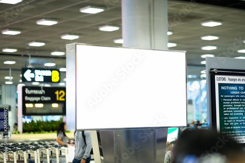 Fototapeta Naklejka Na Ścianę i Meble -  blank advertising billboard at airport,Mock up Poster media template Ads display in Subway station escalator