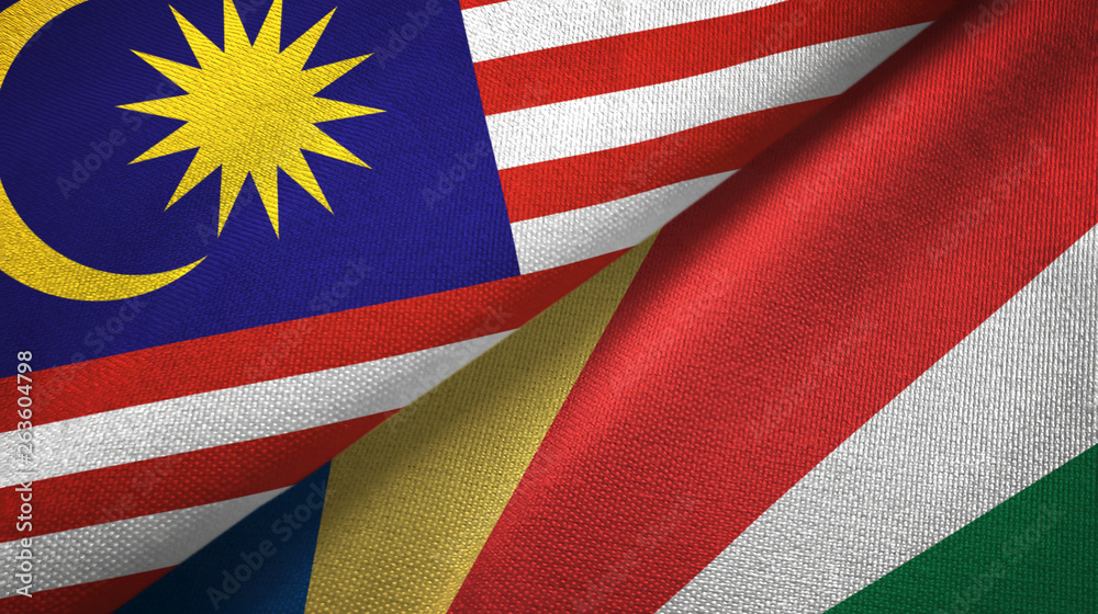 Malaysia and Seychelles two flags textile cloth, fabric texture Malaysia and Seychelles two flags textile cloth, fabric texture