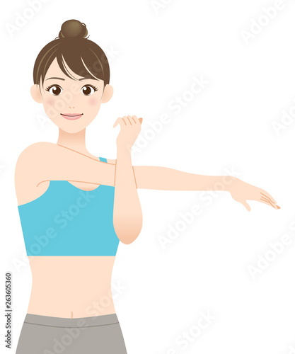ストレッチをするトレーニングウェアの女性