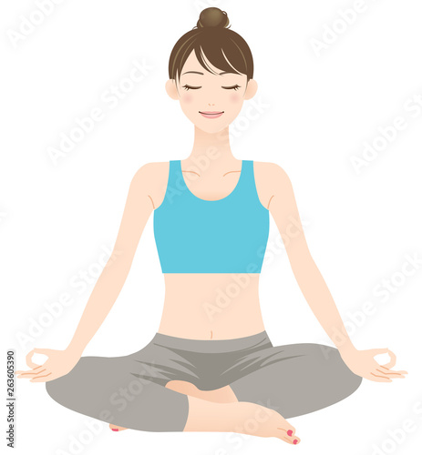 ヨガ 女性 安楽座 座りポーズ 瞑想