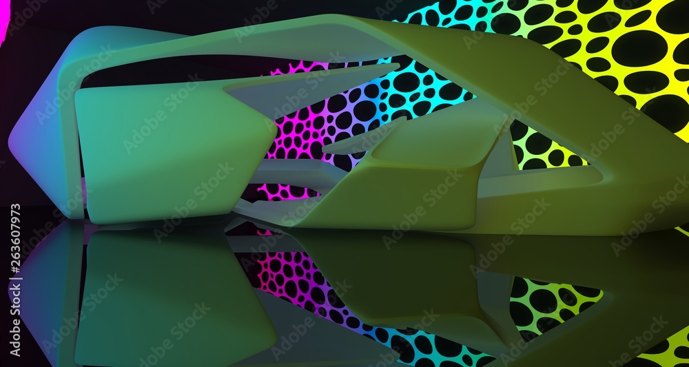 Abstract white Futuristic Sci-Fi Smooth interior With Gradient Glowing Neon Tubes . 3D illustration and rendering. Abstract white Futuristic Sci-Fi Smooth interior With Gradient Glowing Neon Tubes . 3D illustration and rendering.