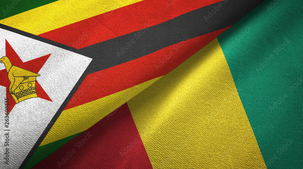 Fototapeta premium Zimbabwe and Guinea two flags textile cloth, fabric texture