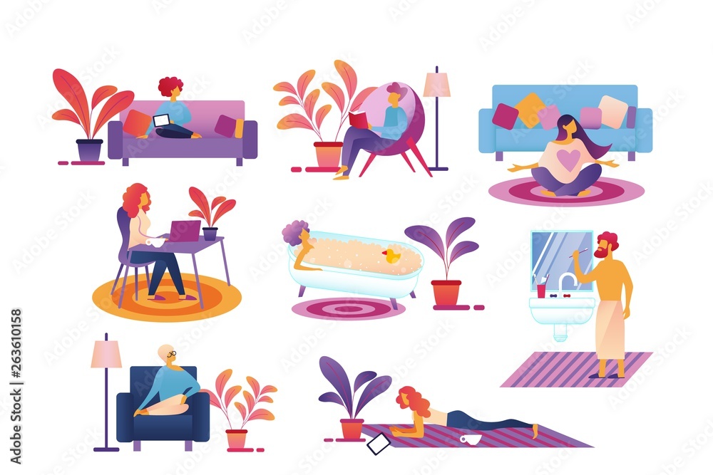 People Every Day Life Routine, Spend Time at Home. People Every Day Life Routine, Spend Time at Home.