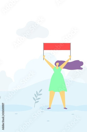 Agitating Woman with Flag over Head Flat Banner