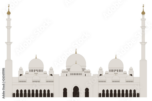 Flat style Sheikh Zayed Grand Mosque on white background