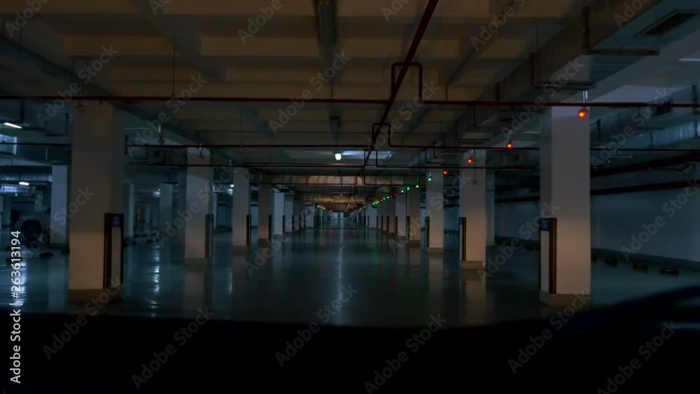Moving forward in a parking garage - point of view Moving forward in a parking garage - point of view