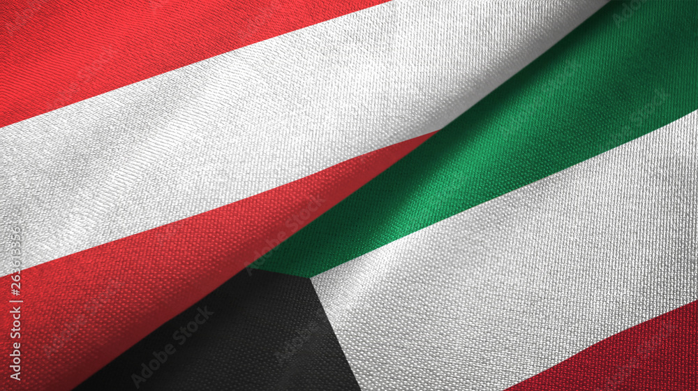 Austria and Kuwait two flags textile cloth, fabric texture