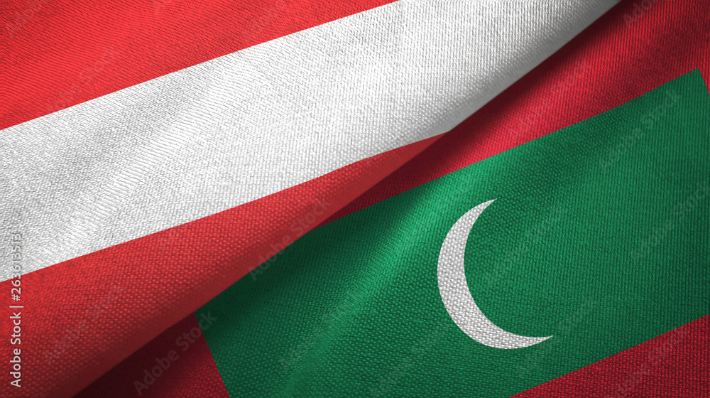 Austria and Maldives two flags textile cloth, fabric texture