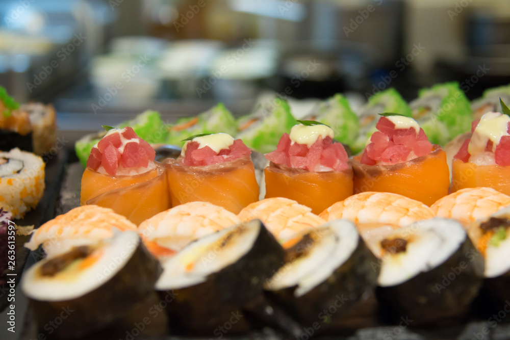 A delicious maki sushi roll Japanese food A delicious maki sushi roll Japanese food