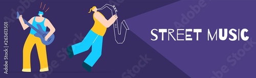 Artists Playing Street Music Flat Design Banner