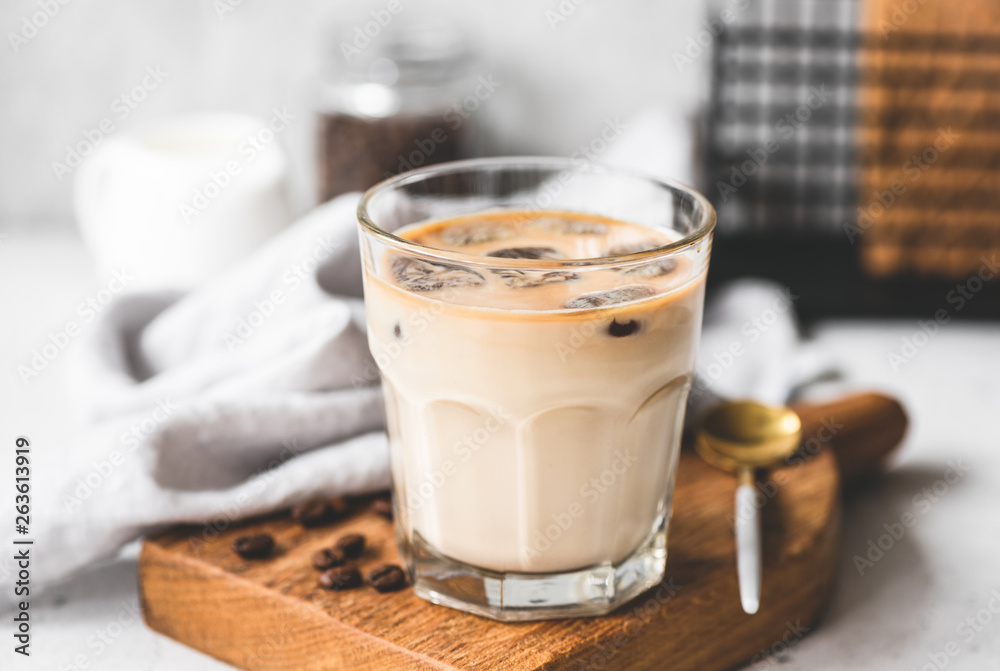 Ice Coffee Latte In Glass. Refreshing Ice Cold Drink. Energy Boost Stock  Photo